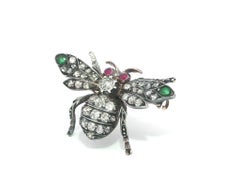 Antique Gold 
Silver 1.2ctw Diamond Large Detailed Bee Insect Brooch Pin