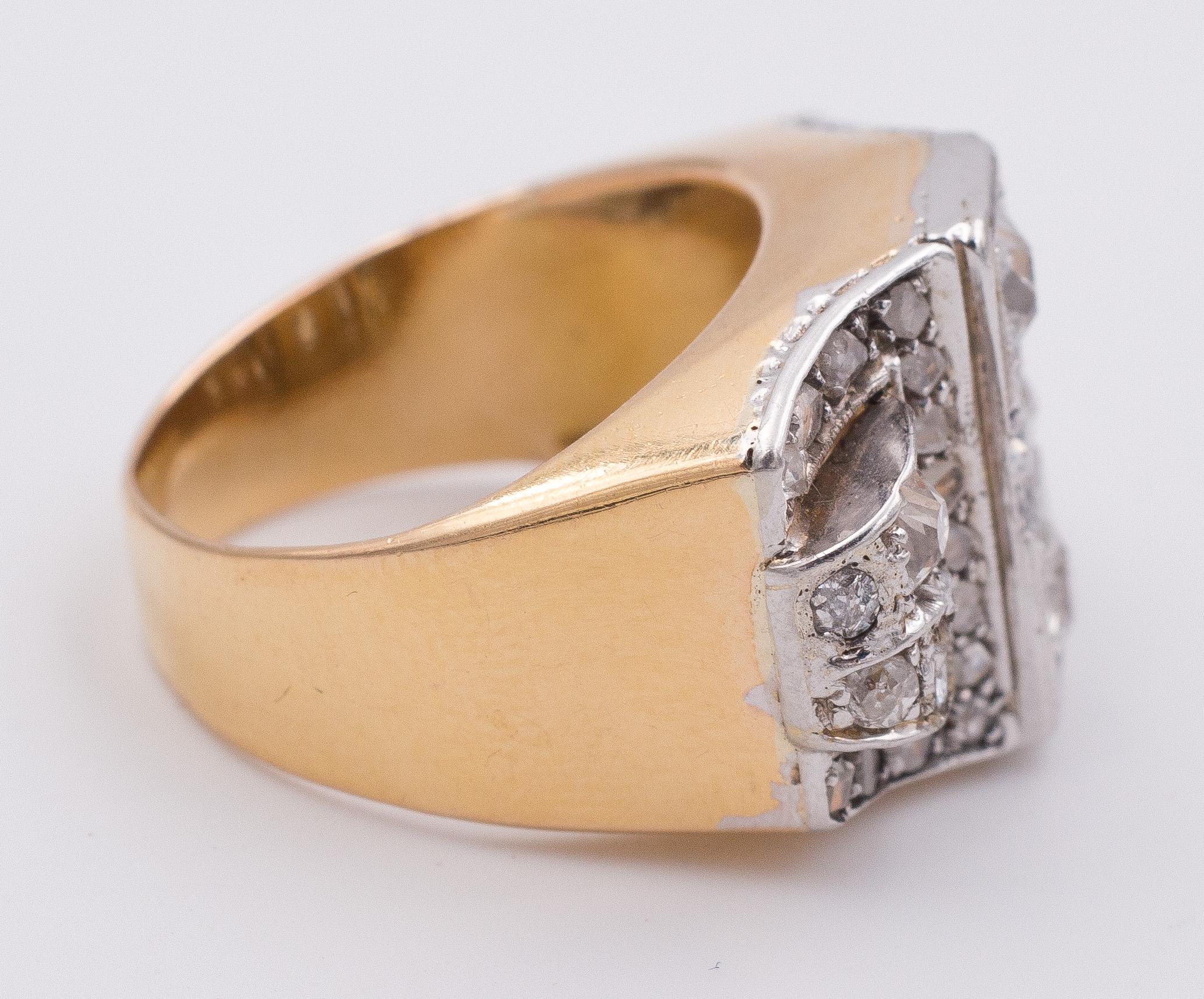 Rose Cut Antique Gold, Silver and Diamond Ring, 1930s For Sale