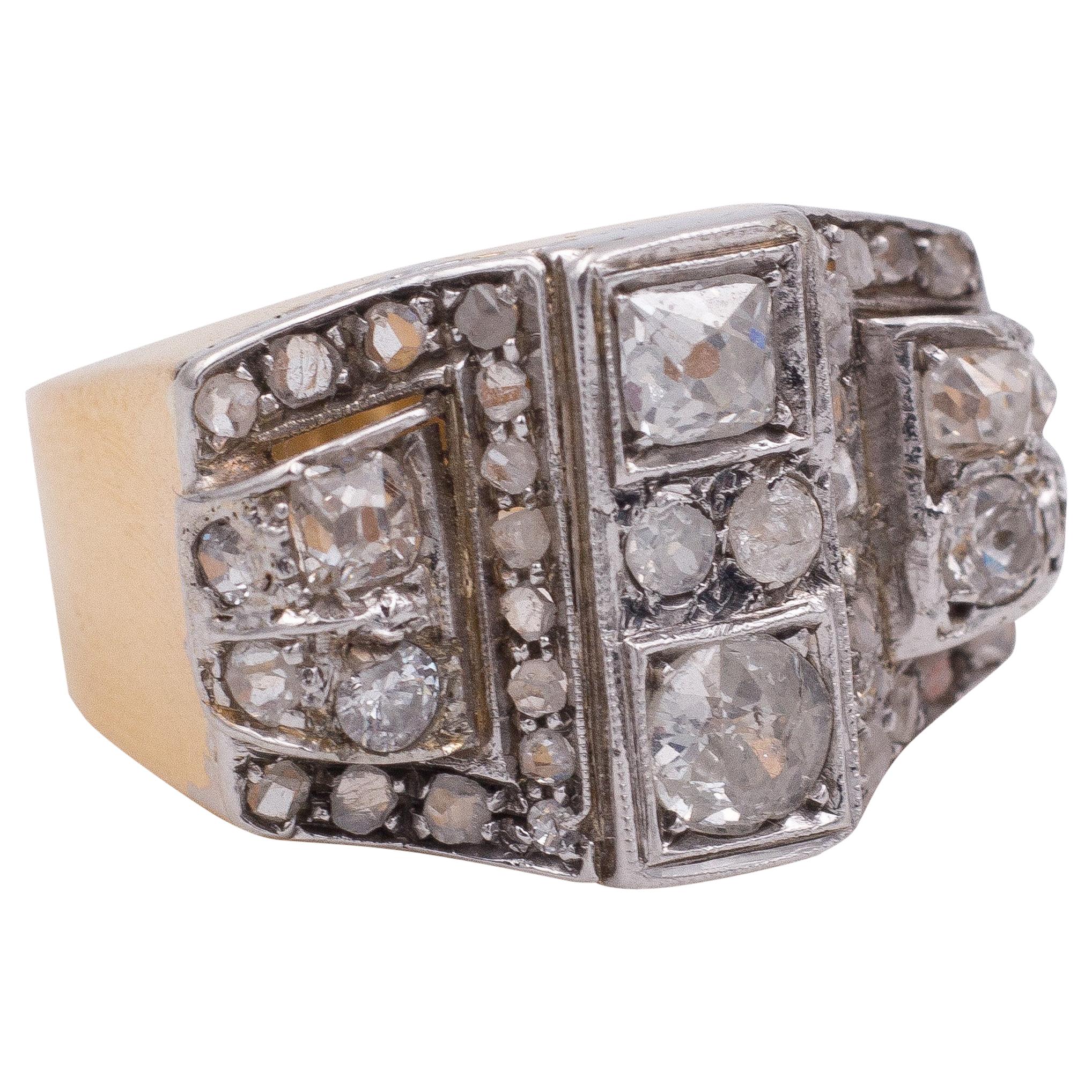 Antique Gold, Silver and Diamond Ring, 1930s For Sale