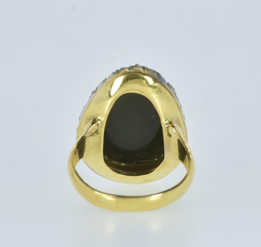 Antique Gold, Silver, Diamond and fine Onyx Cameo Ring, circa 1850. For Sale 2