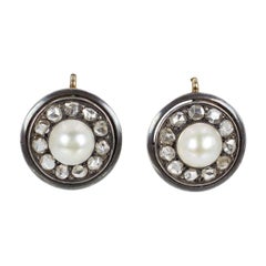 Antique Gold, Silver, Diamond and Pearl Earrings, Early 20th Century