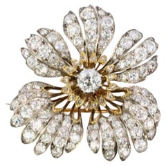Antique gold silver diamond flower brooch