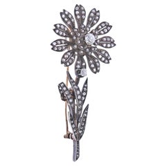 Antique Gold Silver Diamond Flower Brooch Pin