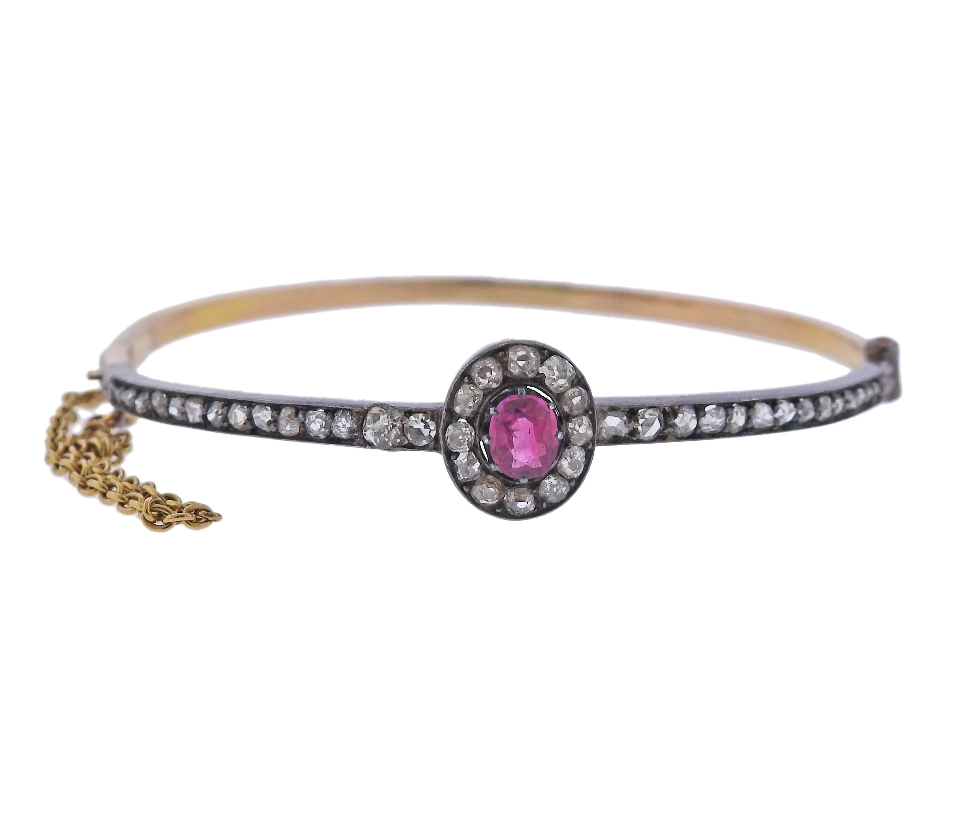 Antikes Armband aus Gold, Silber, Diamant und Rubin (Rosenschliff)