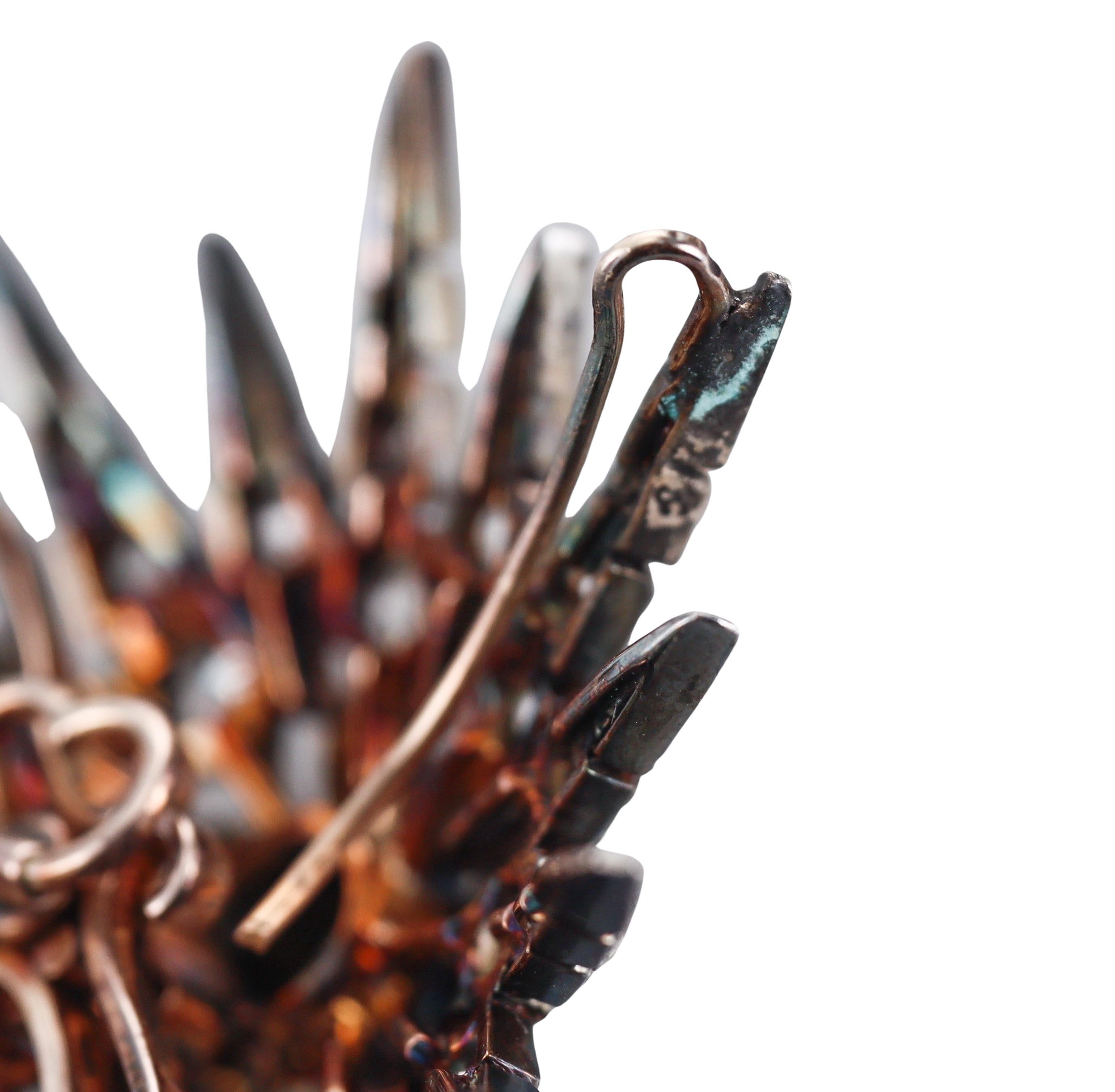 Antique Gold Silver Diamond Starburst Brooch Pendant For Sale 2