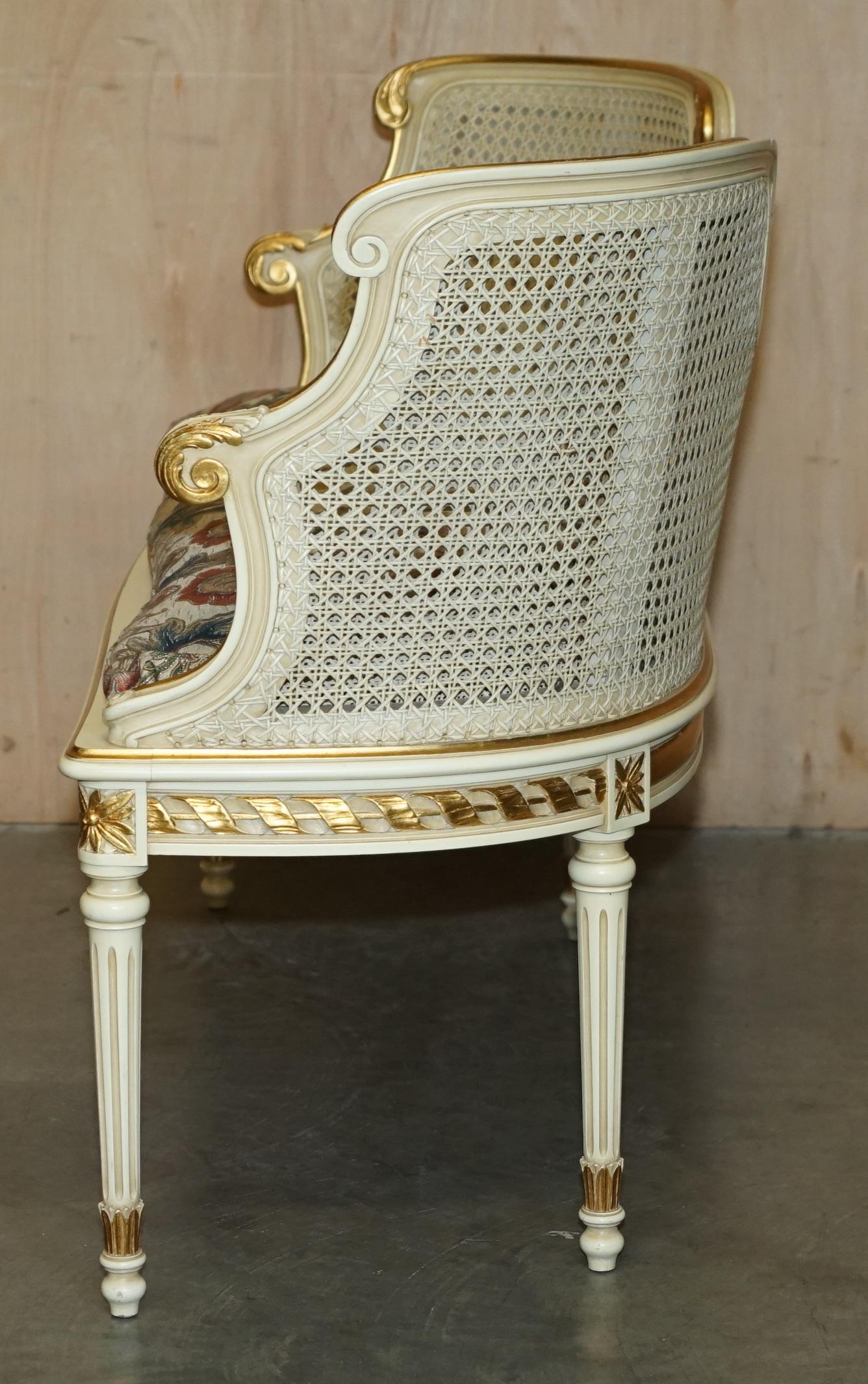 ANTIQUE GOLD & SILVER LEAF EMBROIDERED FRENCH LOUIS BERGERE WiNDOW SEAT BENCH For Sale 6
