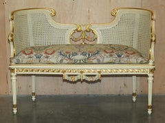ANTIQUE GOLD & SILVER LEAF EMBROIDERED FRENCH LOUIS BERGERE WiNDOW SEAT BENCH