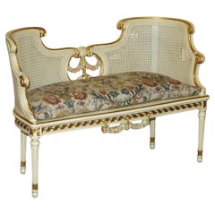 Antique GOLD & SILVER LEAF EMBROIDERED FRENCH LOUIS BERGERE WiNDOW SEAT BENCH