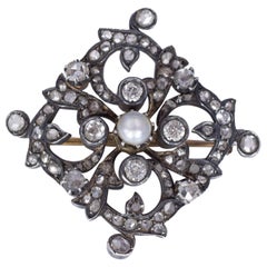 Antique Gold, Silver, Pearl and Diamond Brooch, Early 20th Century