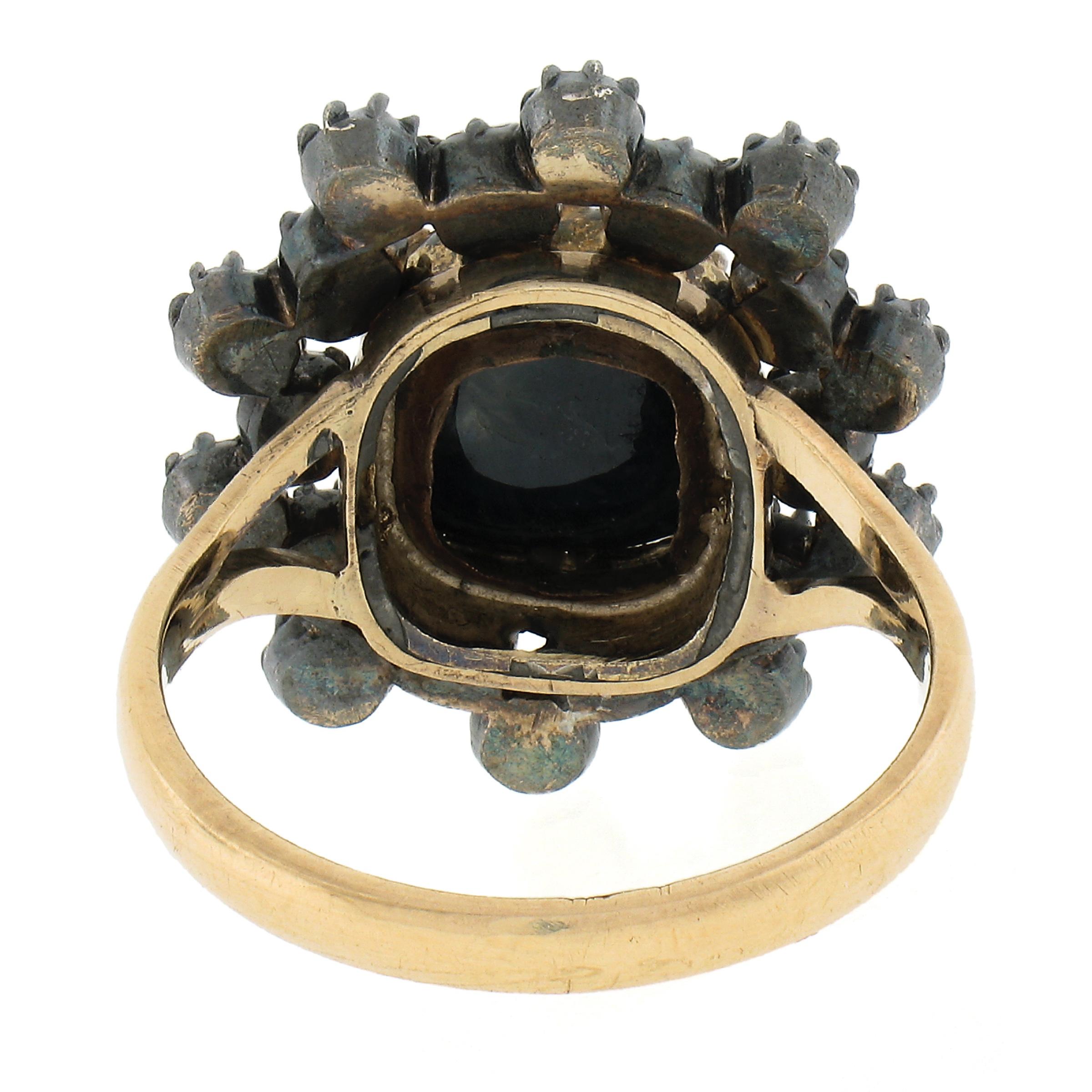 Antique Gold & Silver Ring w GIA No Heat Sapphire & Old Mine Peruzzi Cut Diamond For Sale 1
