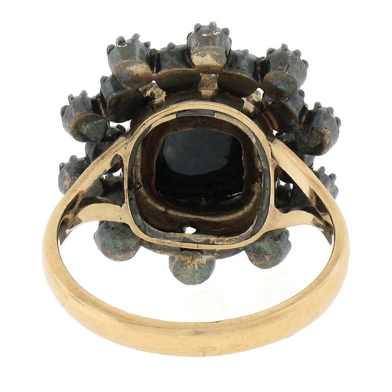 Bague Ancienne En Argent Massif Et Or Avec 2 Saphirs Véritables - Taille 56 - Style Art Déco