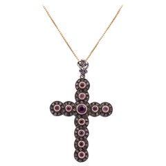Antique Gold, Silver, Ruby and Diamond Crucifix Pendant, Early 20th Century