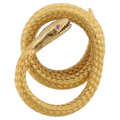 Antique Gold Snake Bracelet with Ruby Eyes, circa 1880