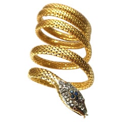 Antique Gold Snake Bracelet with Sapphire, Diamond and Ruby, Circa 1890
