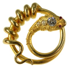 Antique Gold Snake or Serpent Brooch with Big Diamond