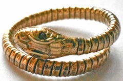 Antique Gold Snake Ring with Ruby Eyes