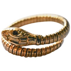 Antique Gold Snake Ring with Ruby Eyes