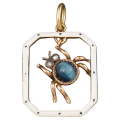 Antique Gold Spider Bug Pendant Charm - Rose Cut Diamonds & Enamel