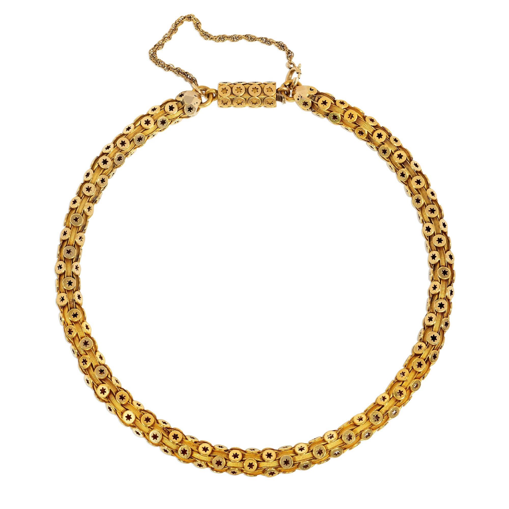 Antique Gold Star Motif Barrel Chain Necklace View 2
