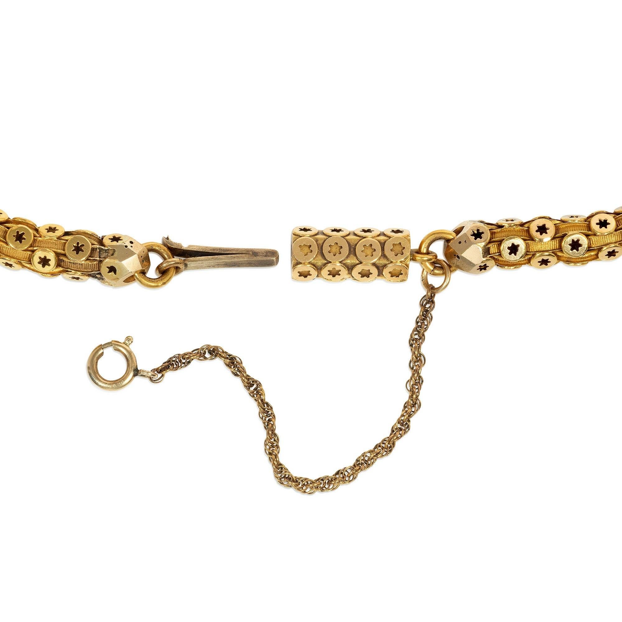 Antique Gold Star Motif Barrel Chain Necklace View 3