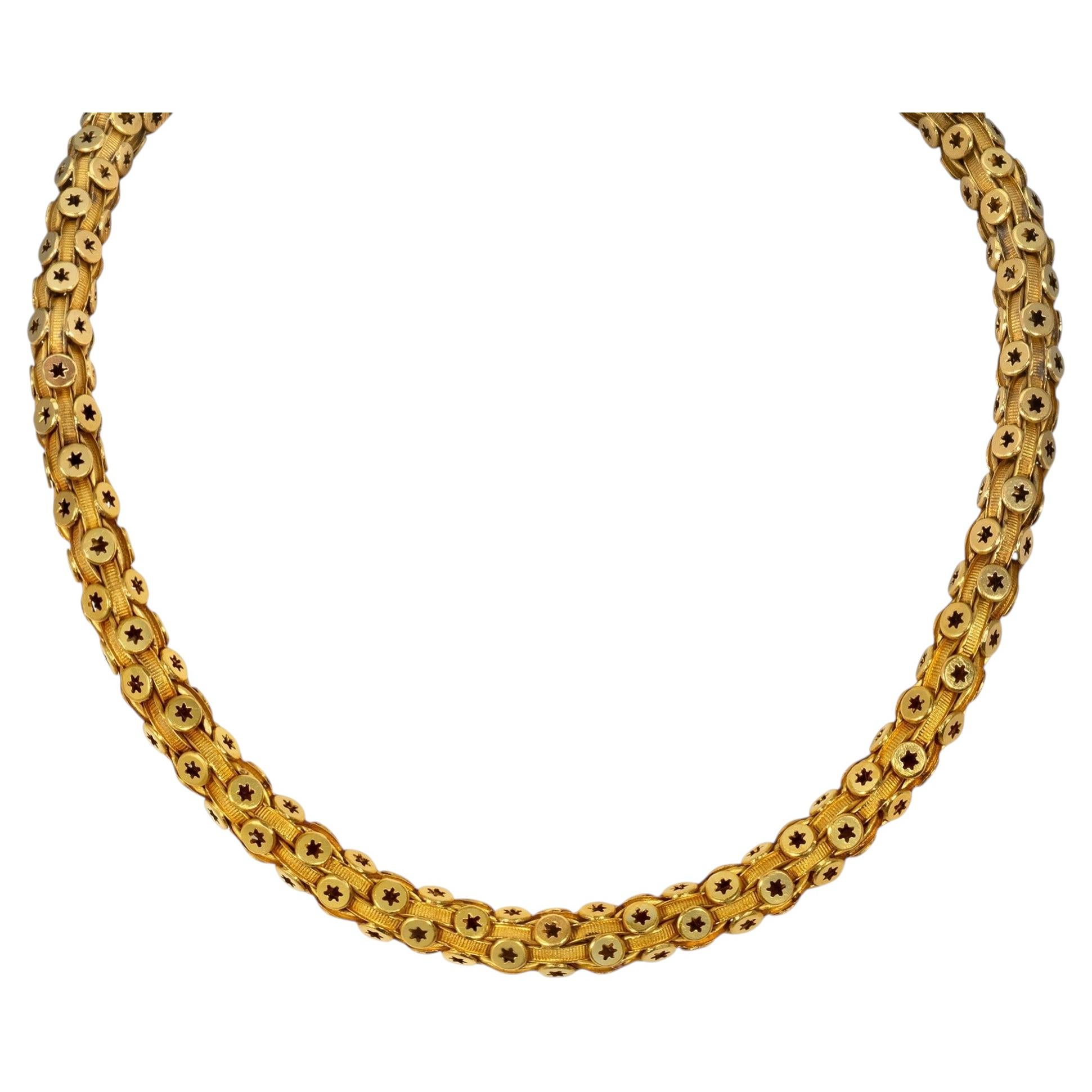 Antique Gold Star Motif Barrel Chain Necklace