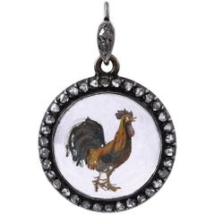 Antique Gold, Sterling and Crystal Rooster