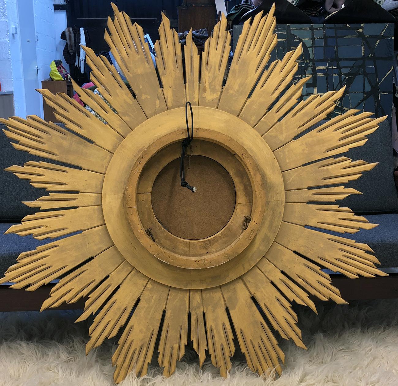 Antique Gold Sunburst Starburst Giltwood French Convex Gilded Barbola Mirror 5