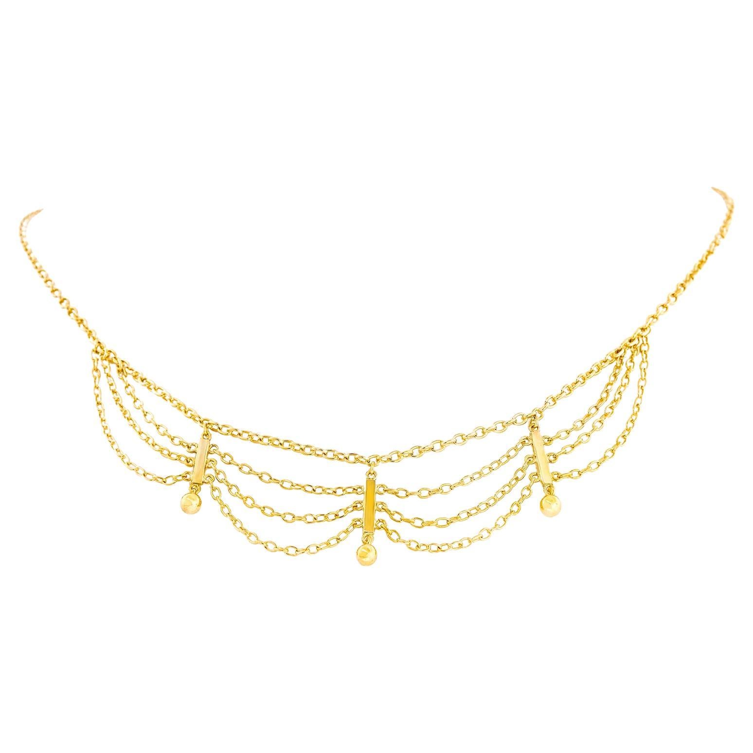 Antique Gold Swag Necklace For Sale