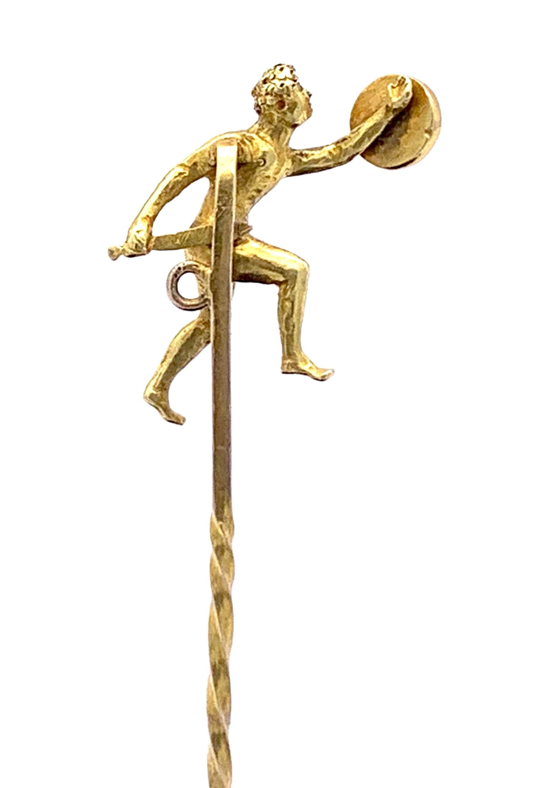 Épingle de bâton en or antique Épée de combat Bouclier Guerrier Turquoise Cabochon Épingle de bâton Pour hommes en vente