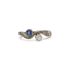 Antique Gold Toi et Moi Ring with Diamond and Sapphire