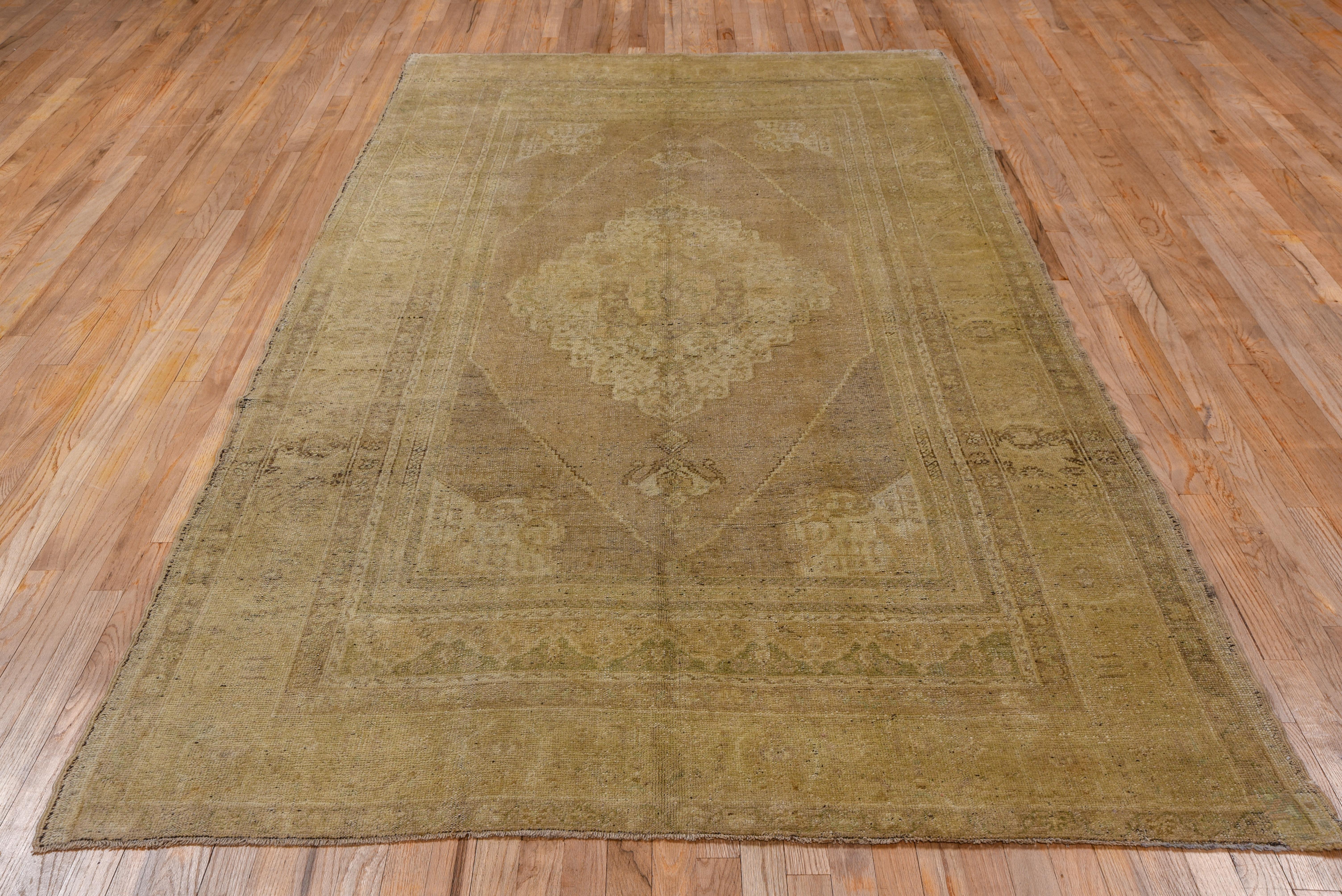 Hand-Knotted Antique Gold Turkish Oushak Carpet For Sale