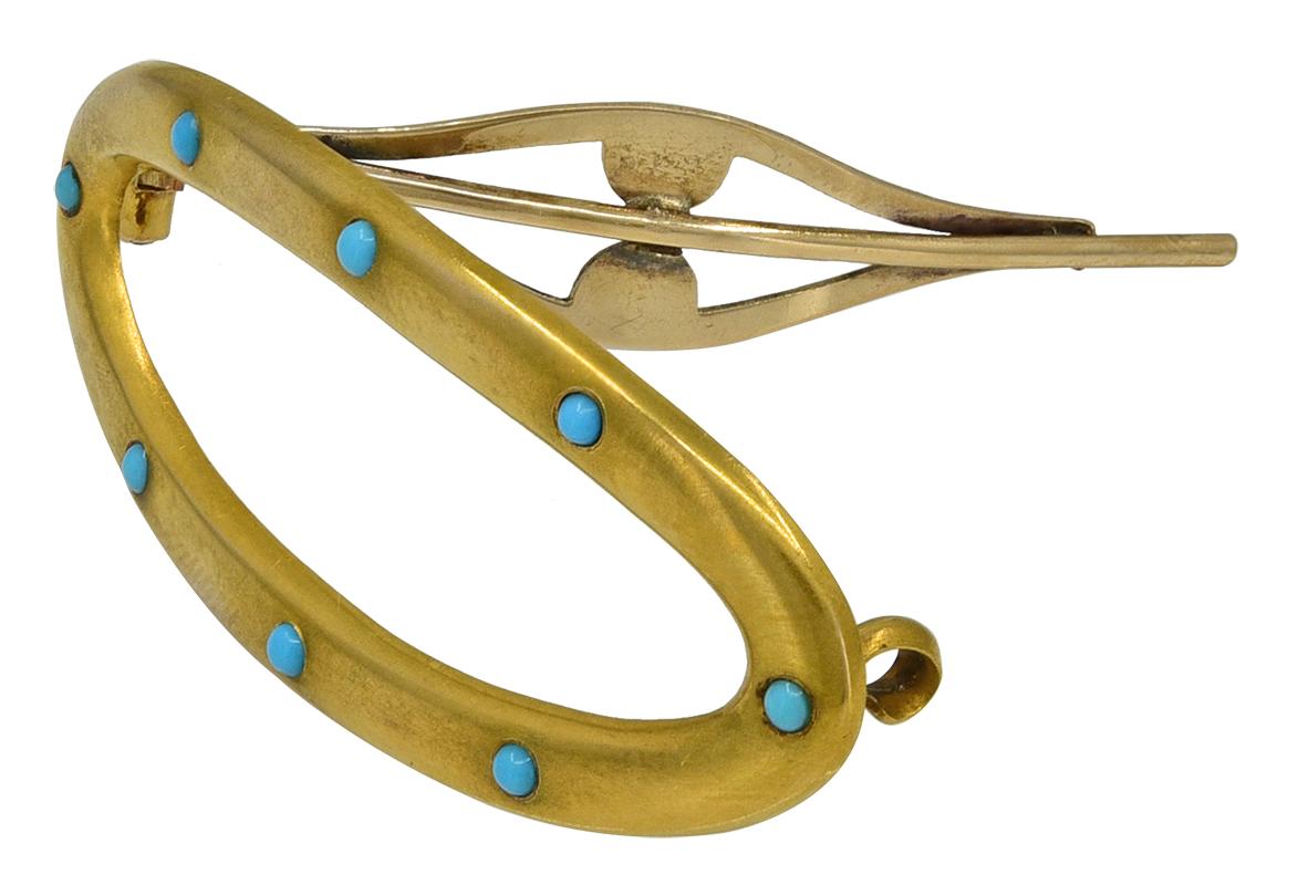 Women's or Men's Antique Gold and Turquoise Barrette