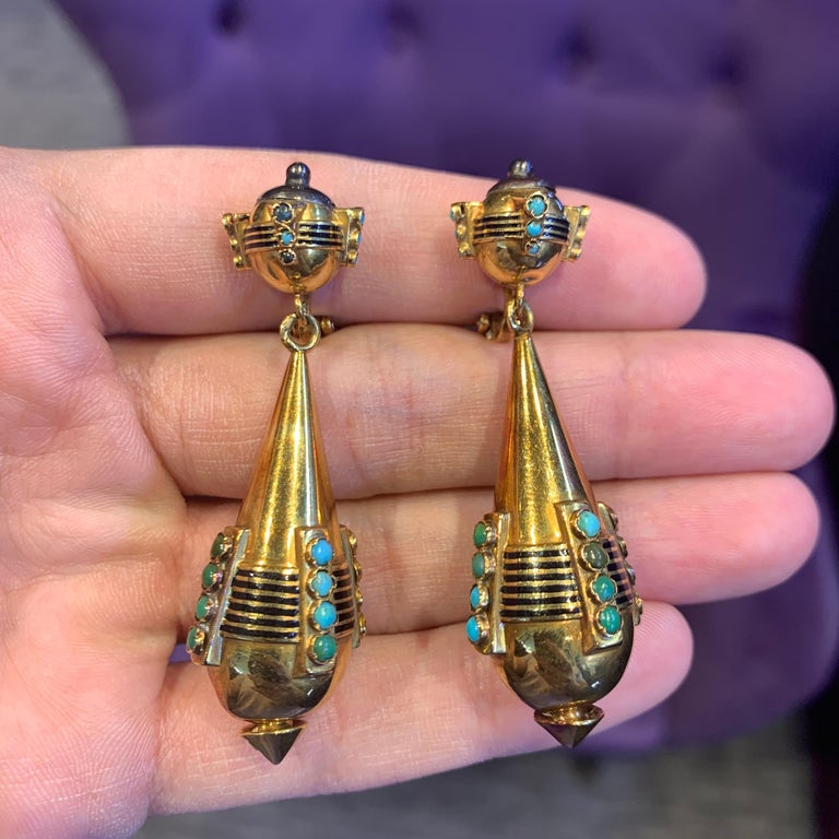Antique Gold and Turquoise Earrings For Sale at 1stDibs