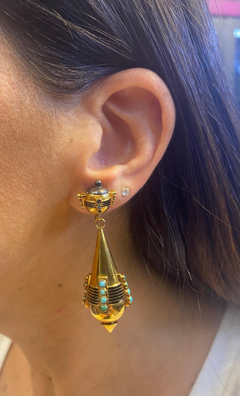 Antique Gold and Turquoise Earrings For Sale at 1stDibs