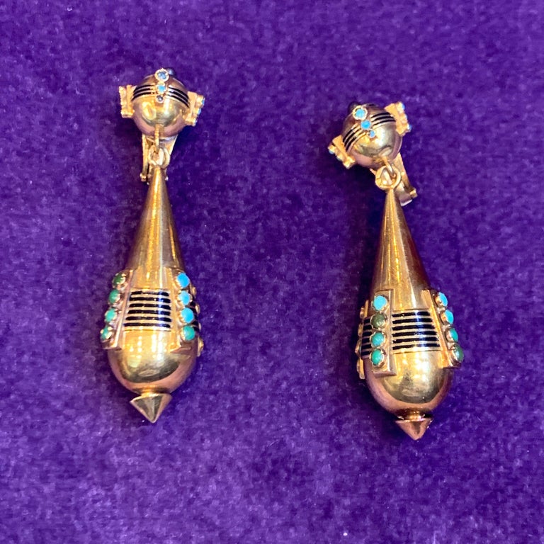 Antique Gold and Turquoise Earrings For Sale at 1stDibs