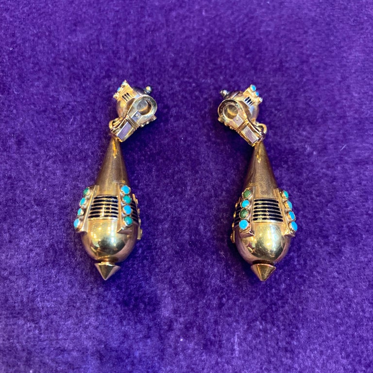 Antique Gold and Turquoise Earrings For Sale at 1stDibs