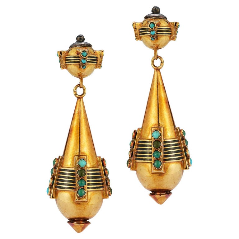 Antique Gold and Turquoise Earrings For Sale at 1stDibs