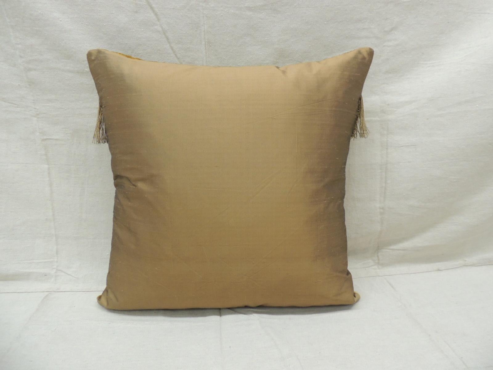 French Antique Gold Velvet Decorative Square Pillow For Sale