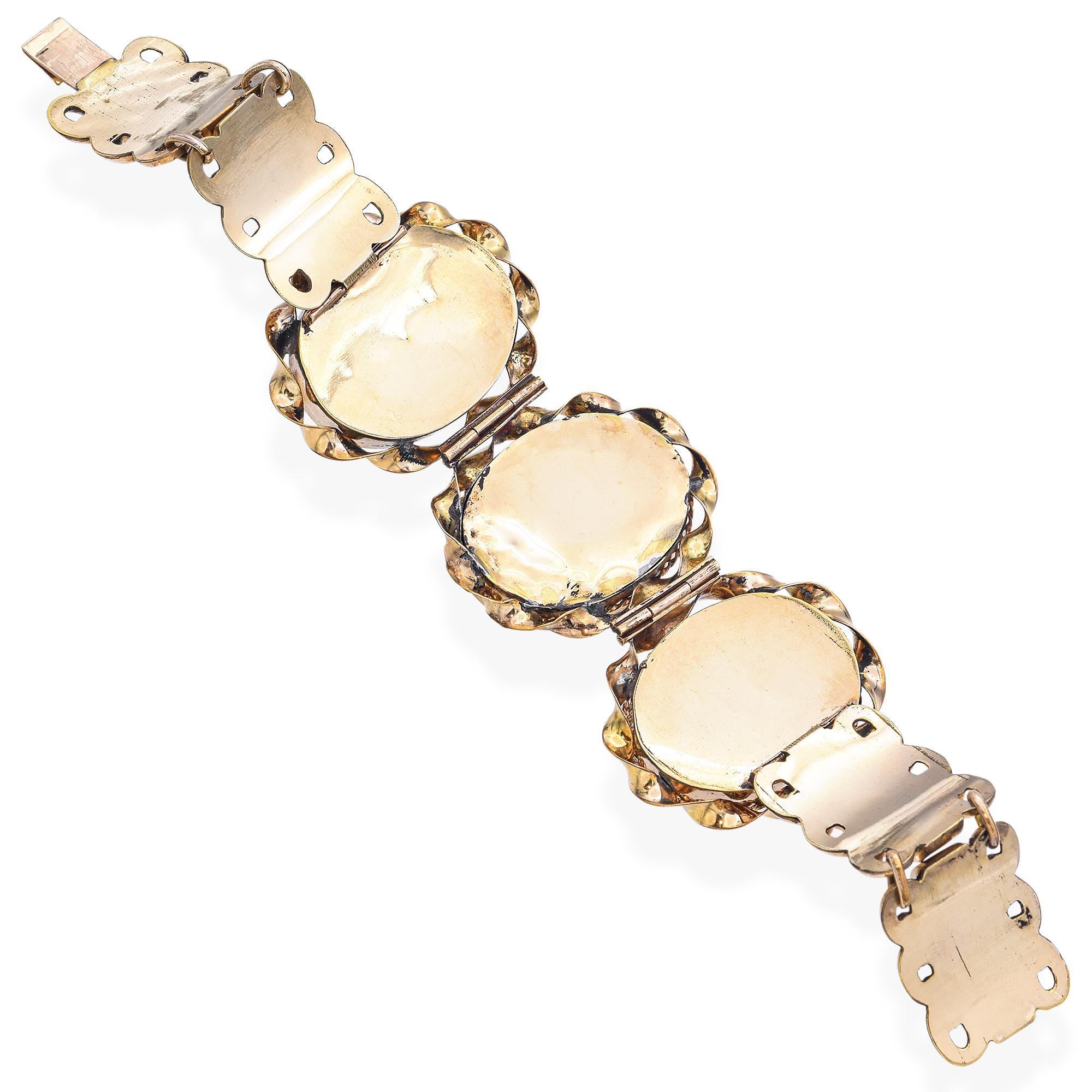 Pulsera Vermeil Oro Antiguo Micro Mosaico Floral en venta 2