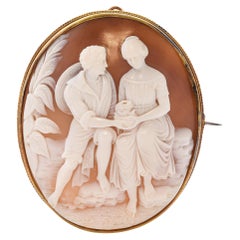 Broche camée "Jeune couple provincial" en vermeil antique
