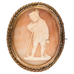 Antique Gold Vermeil Shell Cameo "Metaphor for winter" Brooch