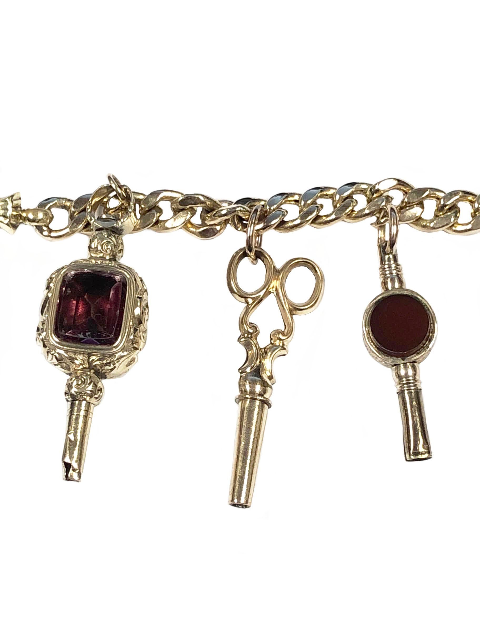 Antikes Golduhr-Schlüsselarmband mit Knopfleiste (Viktorianisch) im Angebot
