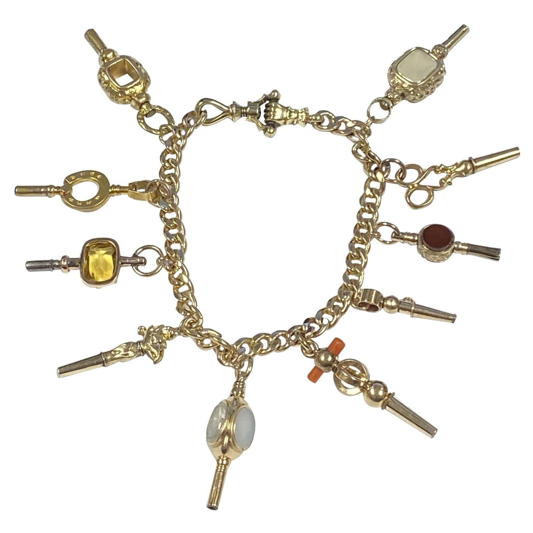 Antique Gold Watch Key Fob Bracelet