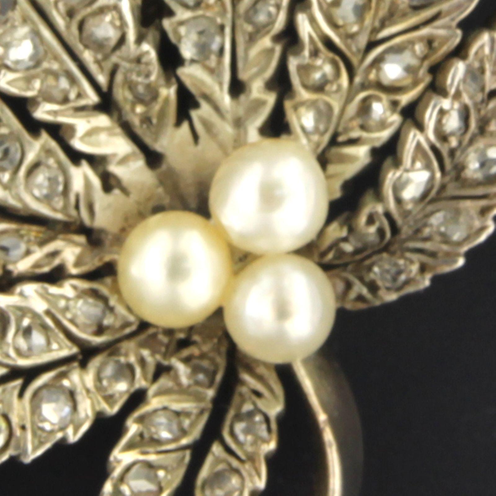 Rose Cut Antique Gold with Silver Diamond Brooch For Sale