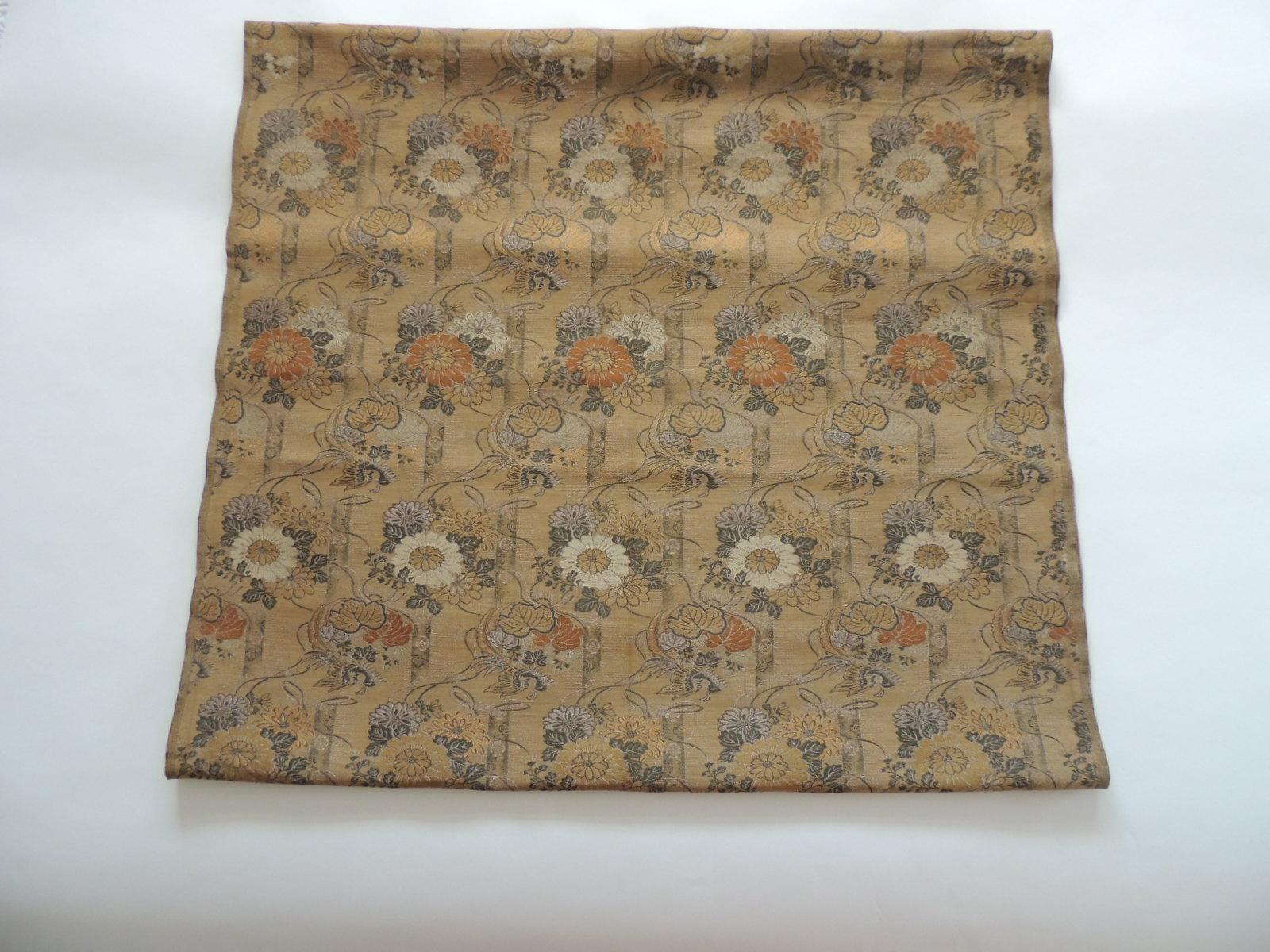 Hand-Crafted Antique Golden and Green Woven Silk Obi Textile