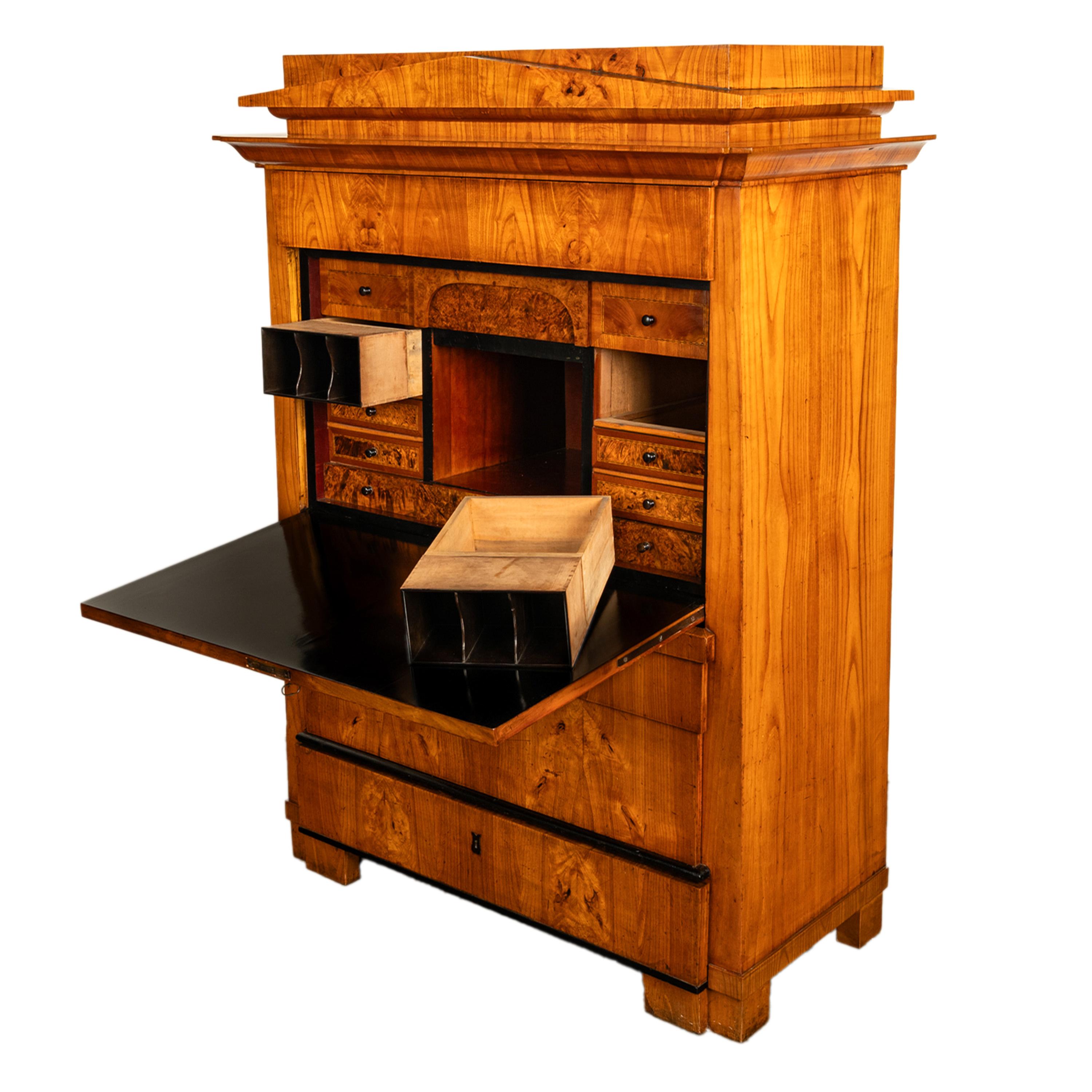 Antike Biedermeier-Schreibtisch-Sekretär-Kommode aus goldener Esche und Ebenholz Schweden 1820 3
