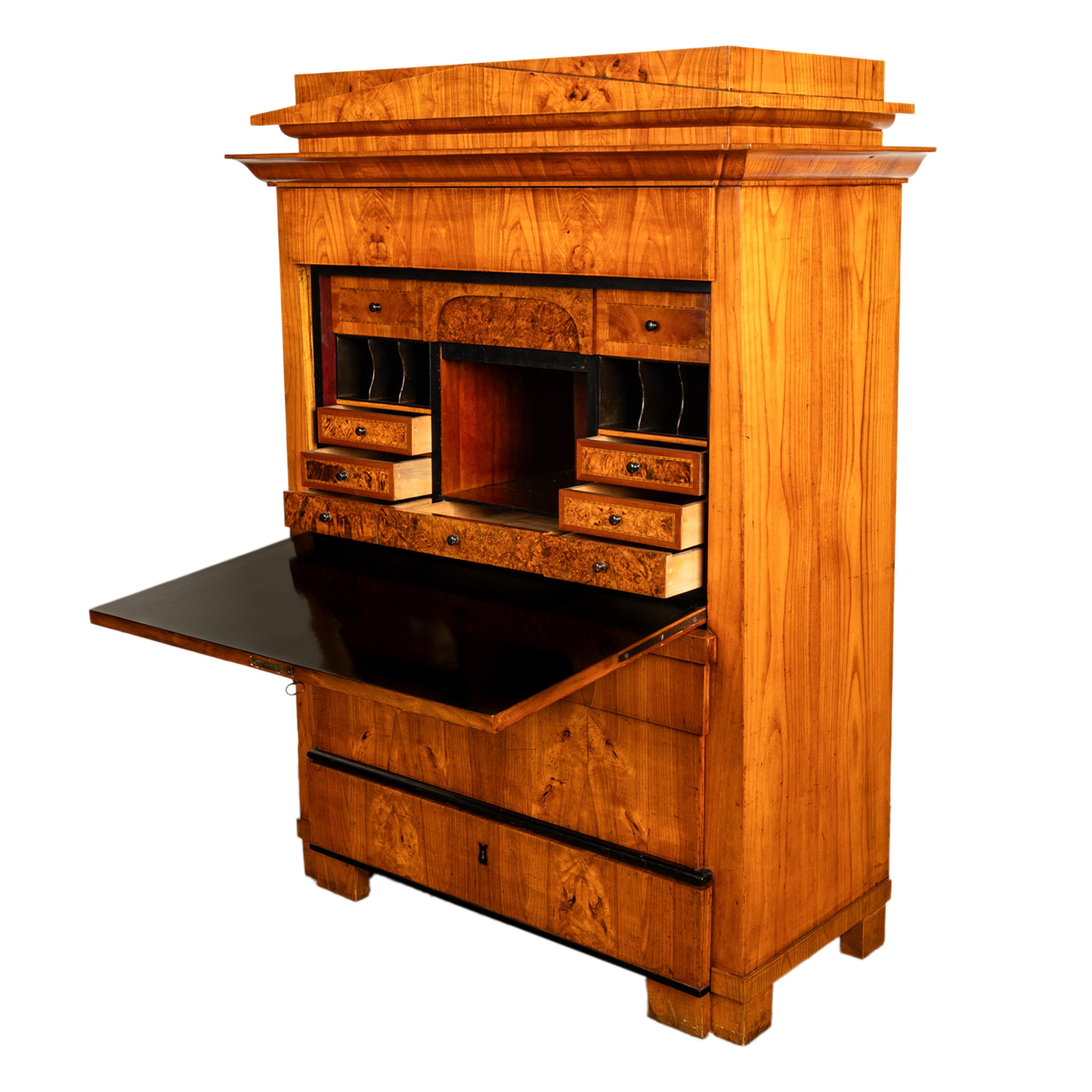 Antike Biedermeier-Schreibtisch-Sekretär-Kommode aus goldener Esche und Ebenholz Schweden 1820 4