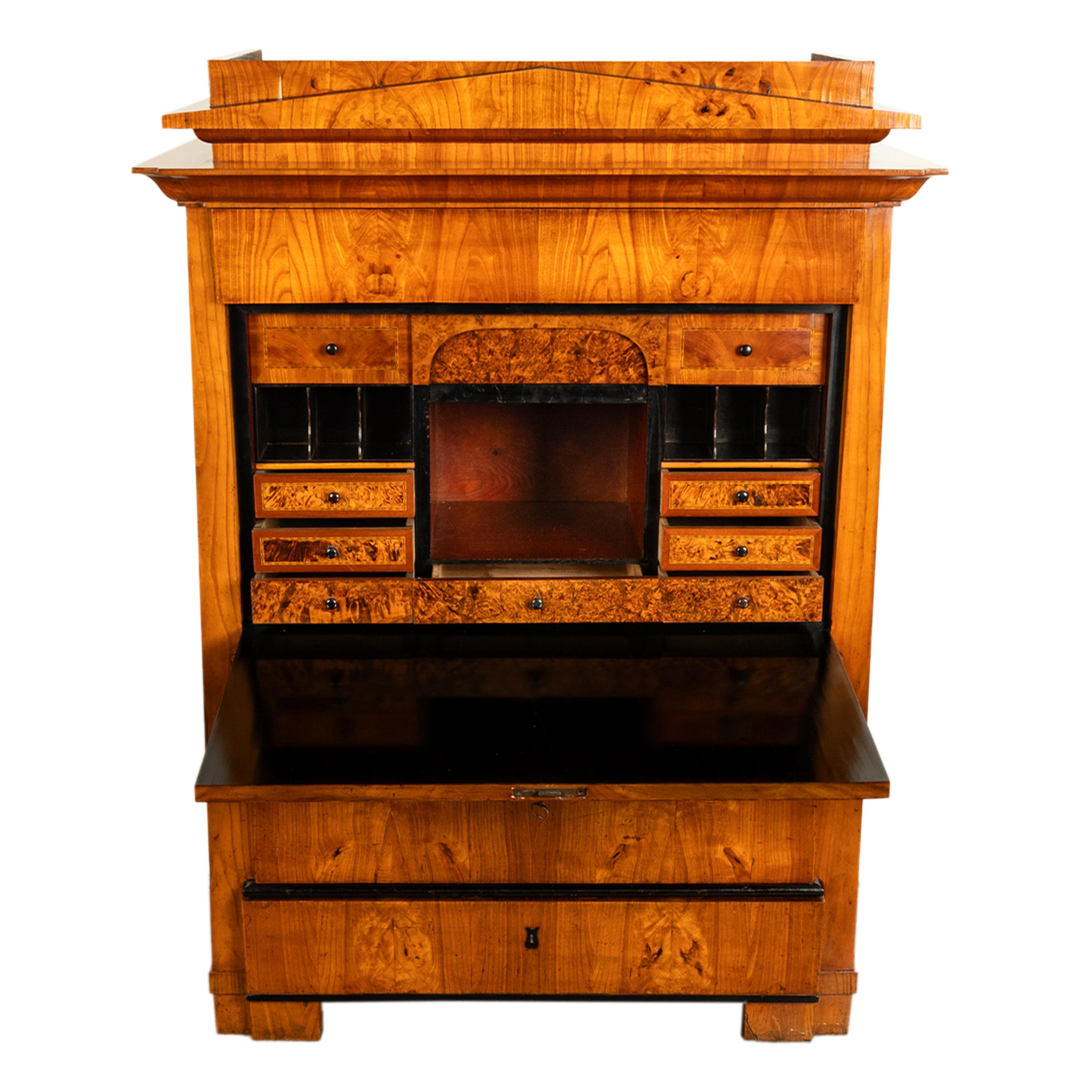 Antike Biedermeier-Schreibtisch-Sekretär-Kommode aus goldener Esche und Ebenholz Schweden 1820 6