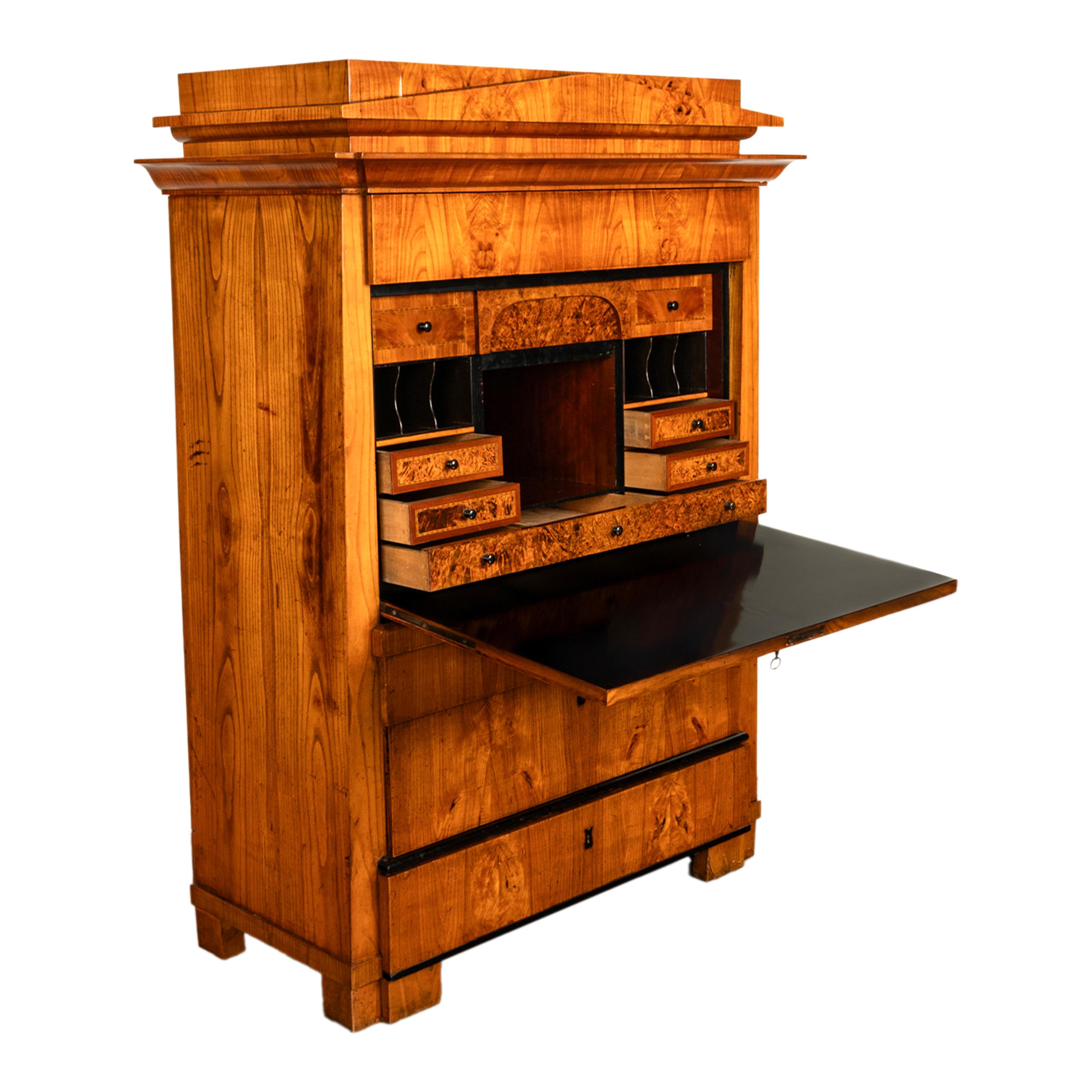 Antike Biedermeier-Schreibtisch-Sekretär-Kommode aus goldener Esche und Ebenholz Schweden 1820 7
