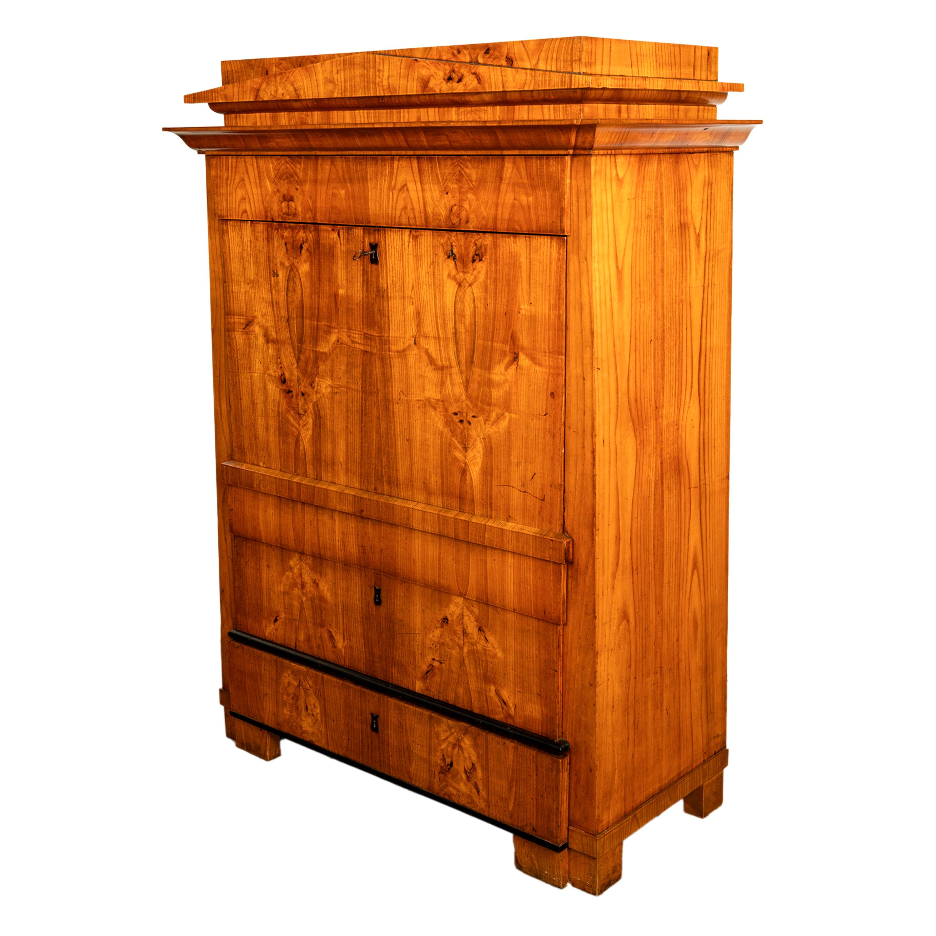 Antike Biedermeier-Schreibtisch-Sekretär-Kommode aus goldener Esche und Ebenholz Schweden 1820 (Intarsie)